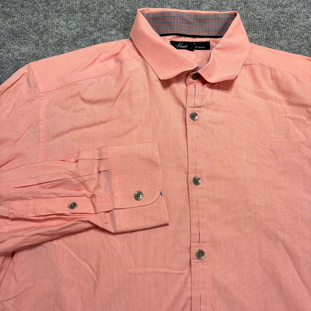 Kenneth Cole‎ New York Mens Coral Stripe Button Down Shirt Size Large